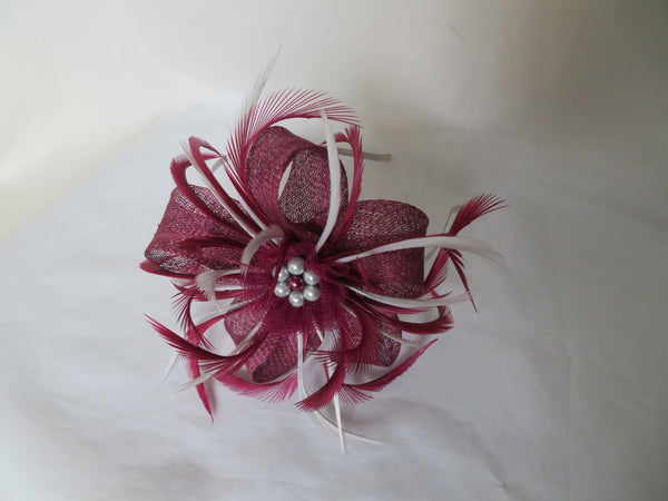 Burgundy and Pale Grey Mini Lily Fascinator