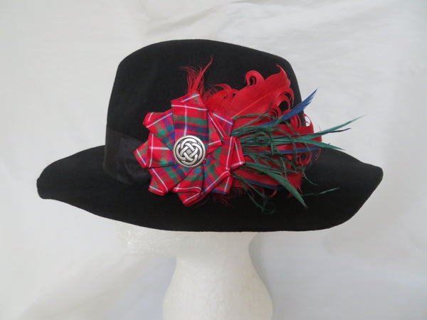 Red Fraser Tartan Feather Hat Clip