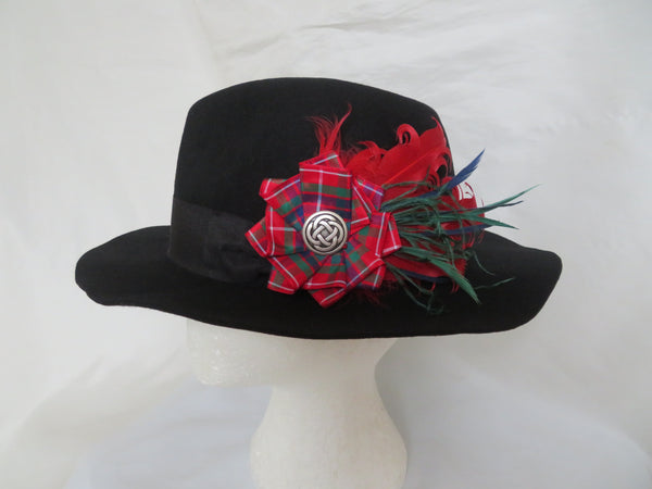 Red Fraser Tartan Feather Hat Clip