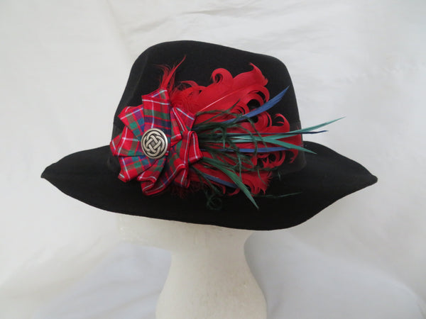 Red Fraser Tartan Feather Hat Clip