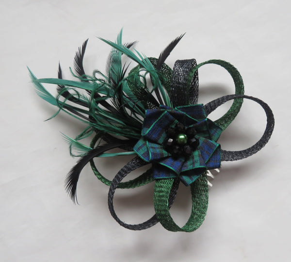 Black and Bottle Green Tartan Roxi Fascinator