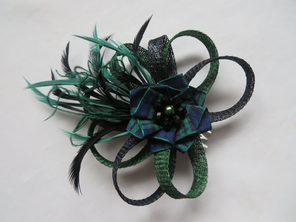Black and Bottle Green Tartan Roxi Fascinator