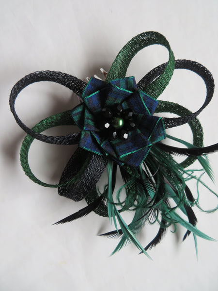 Black and Bottle Green Tartan Roxi Fascinator