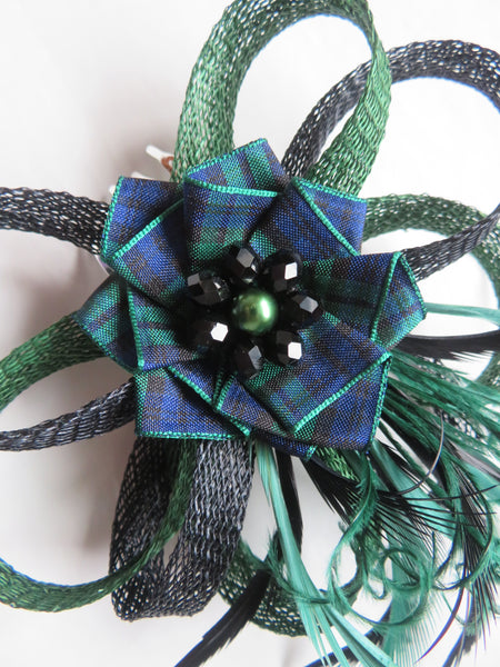 Black and Bottle Green Tartan Roxi Fascinator