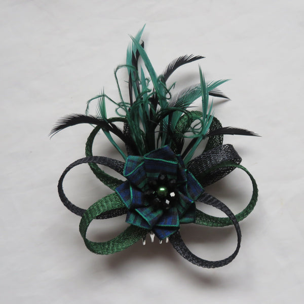Black and Bottle Green Tartan Roxi Fascinator