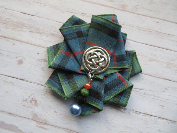 Wide Tartan Ribbon Ruffle Brooch or Hair Clip