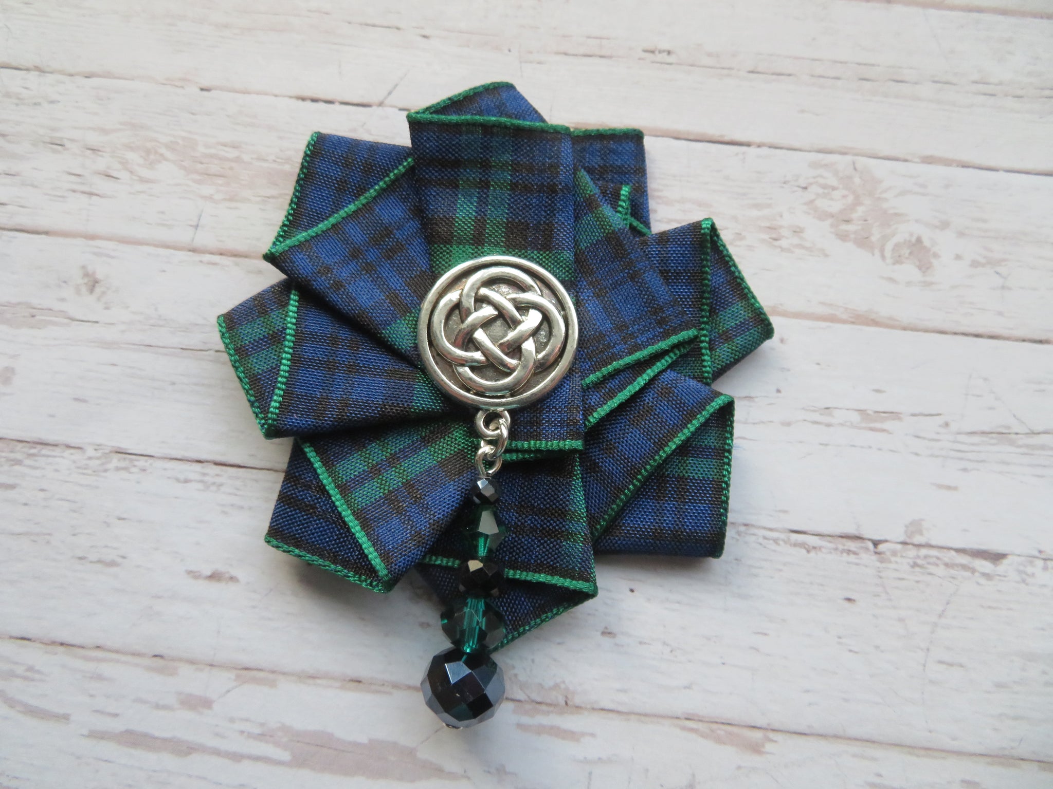 Black Watch Celtic Beaded Tartan Ruffle Rosette