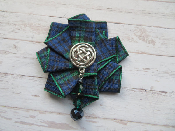 Wide Tartan Ribbon Ruffle Brooch or Hair Clip