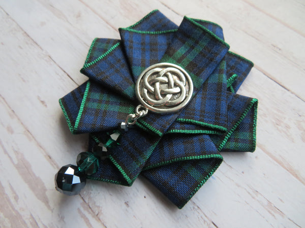 Wide Tartan Ribbon Ruffle Brooch or Hair Clip