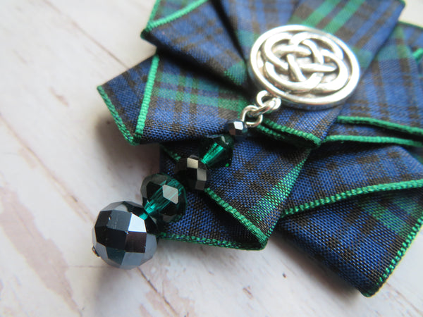 Black Watch Celtic Beaded Tartan Ruffle Rosette