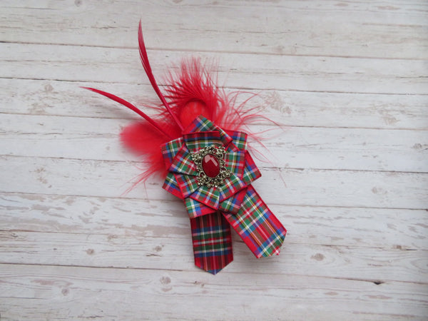 Royal Stewart Tartan Feather Brooch