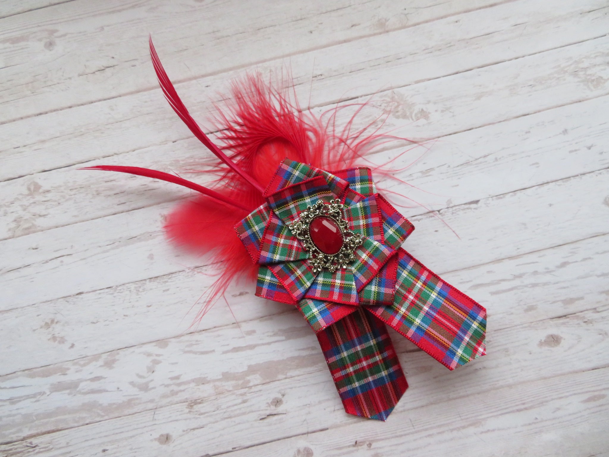 Royal Stewart Tartan Feather Brooch