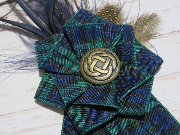 Black Watch Tartan Feather Brooch