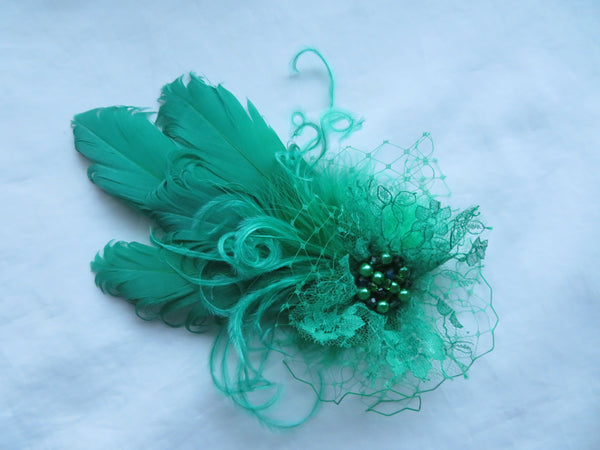Emerald Green Darcy Feather Headpiece