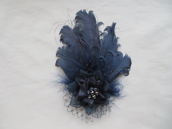 Navy Blue Darcy Feather Headpiece