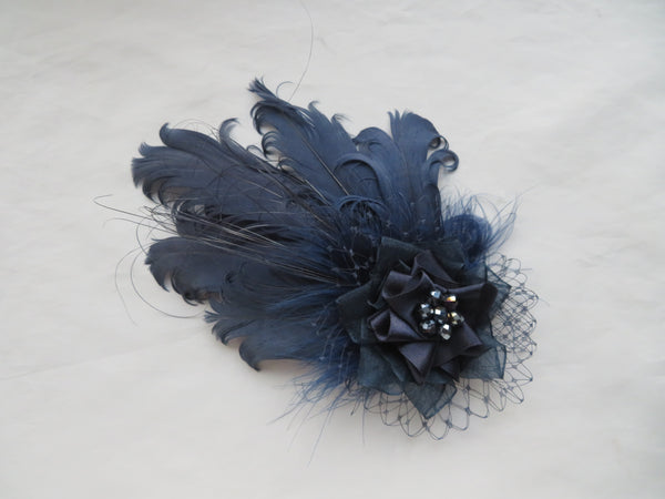 Navy Blue Darcy Feather Headpiece