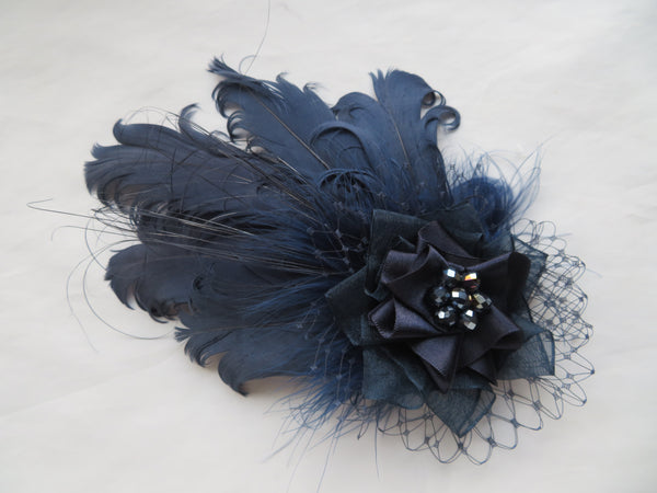 Navy Blue Darcy Feather Headpiece