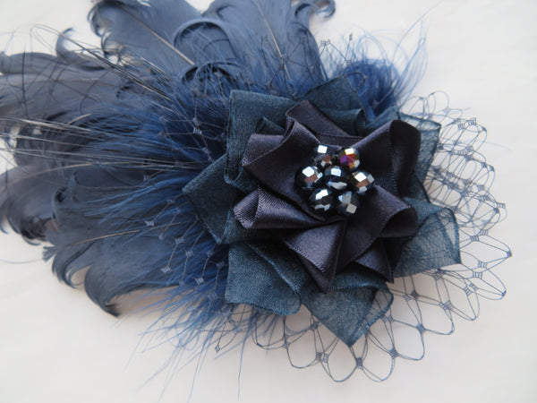 Navy Blue Darcy Feather Headpiece
