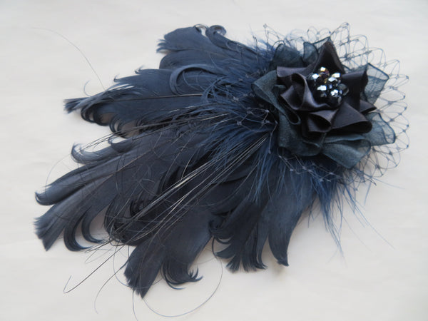 Navy Blue Darcy Feather Headpiece
