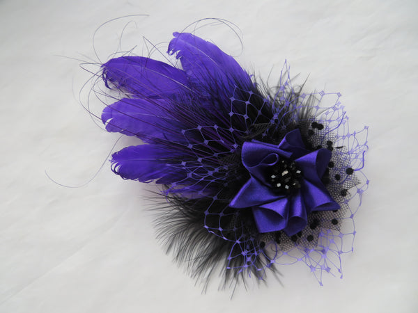 Purple and Black Darcy Feather Headpiece