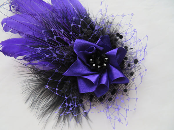 Purple and Black Darcy Feather Headpiece
