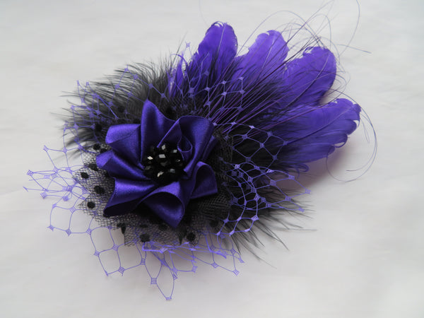 Purple and Black Darcy Feather Headpiece