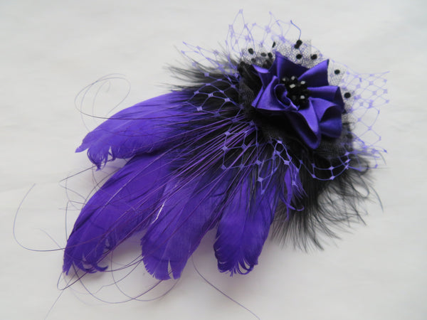 Purple and Black Darcy Feather Headpiece