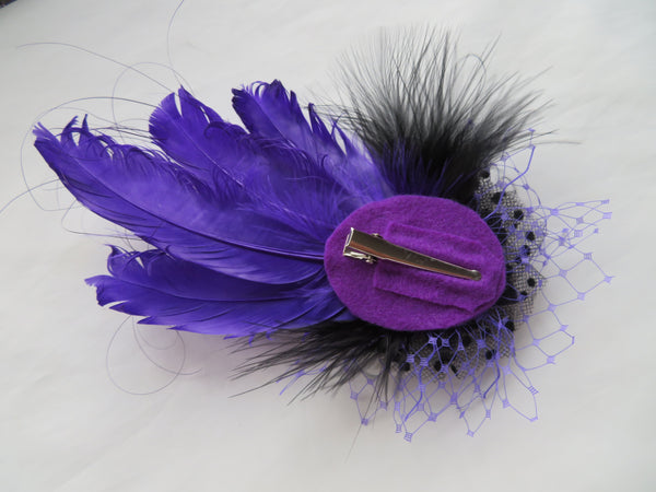 Purple and Black Darcy Feather Headpiece