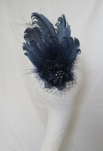Navy Blue Darcy Feather Headpiece