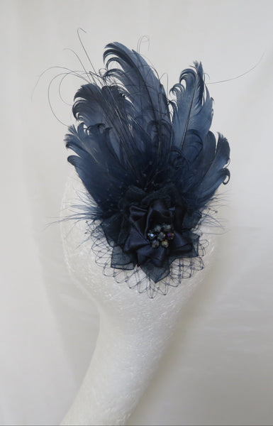 Navy Blue Darcy Feather Headpiece