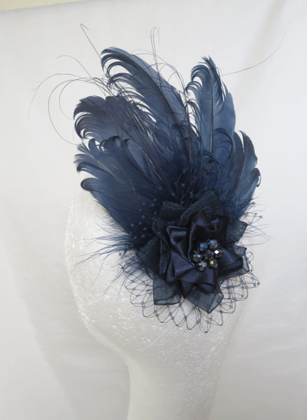 Navy Blue Darcy Feather Headpiece