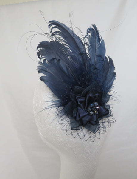 Navy Blue Darcy Feather Headpiece