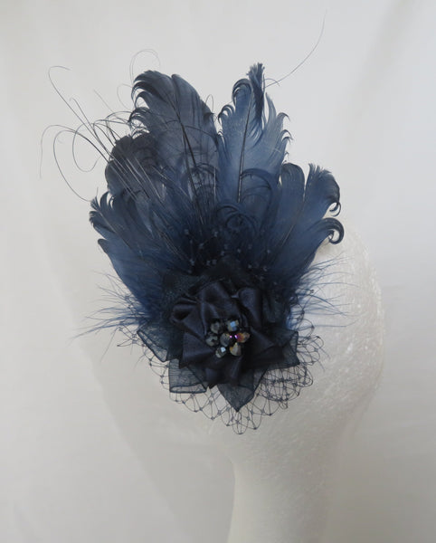 Navy Blue Darcy Feather Headpiece