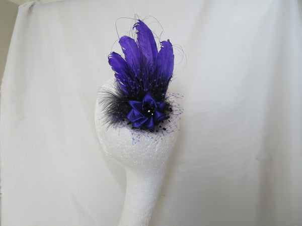 Purple and Black Darcy Feather Headpiece