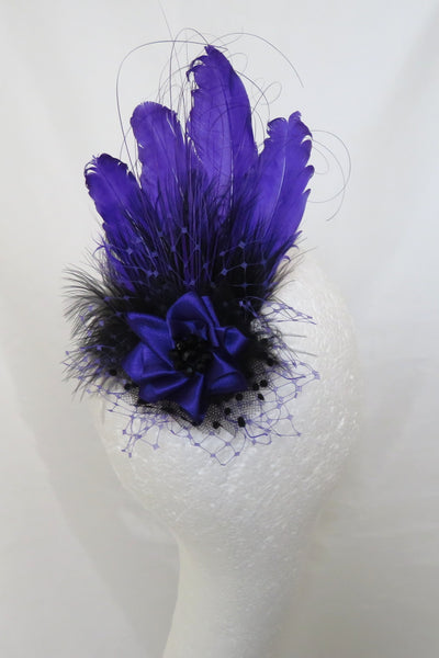 Purple and Black Darcy Feather Headpiece