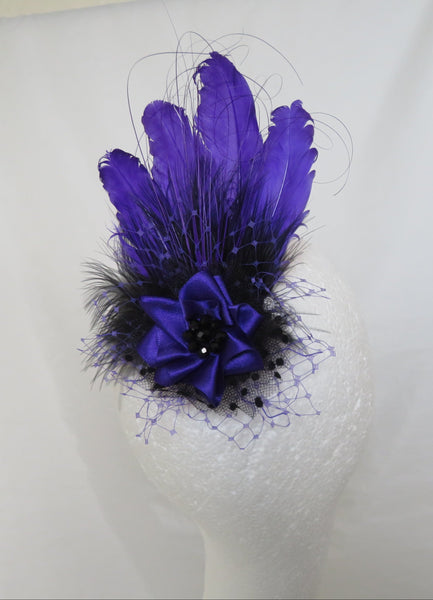 Purple and Black Darcy Feather Headpiece