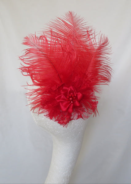 Scarlet Red Austen Feather Headpiece