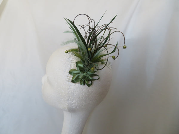 Olive Green Verity Feather Headpiece