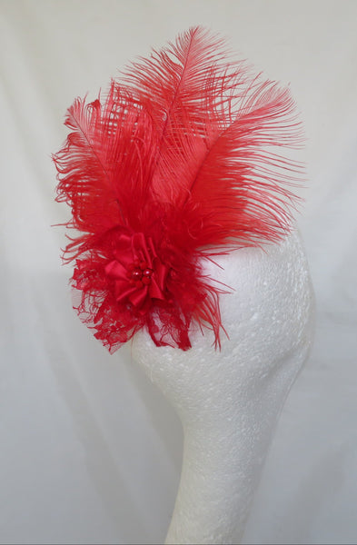 Scarlet Red Austen Feather Headpiece