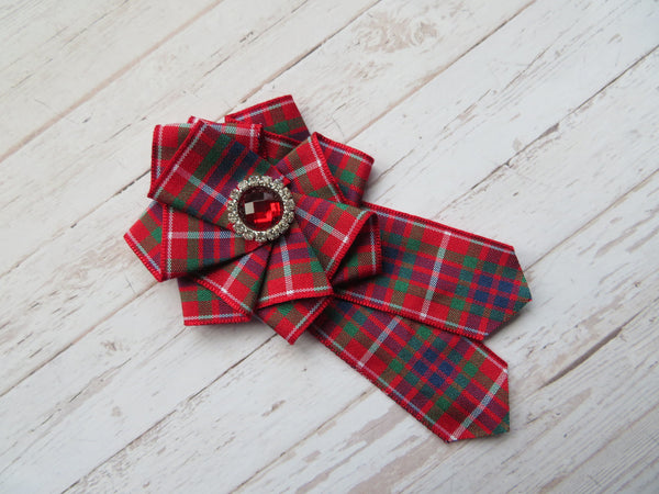 Fraser Tartan Ruffle & Crystal Brooch