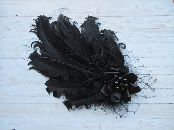 Black Darcy Feather Headpiece