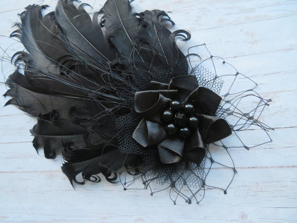 Black Darcy Feather Headpiece