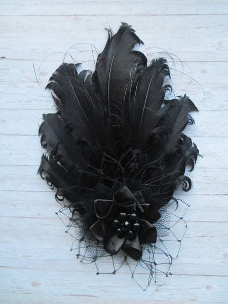 Black Darcy Feather Headpiece