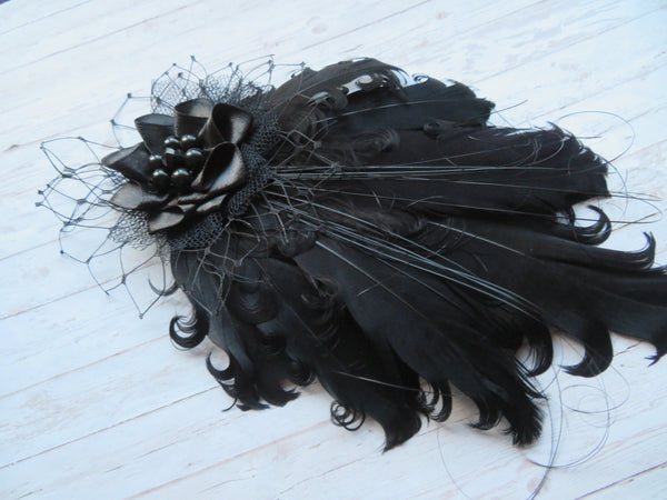 Black Darcy Feather Headpiece
