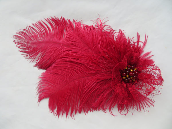 Burgundy Austen Feather Headpiece