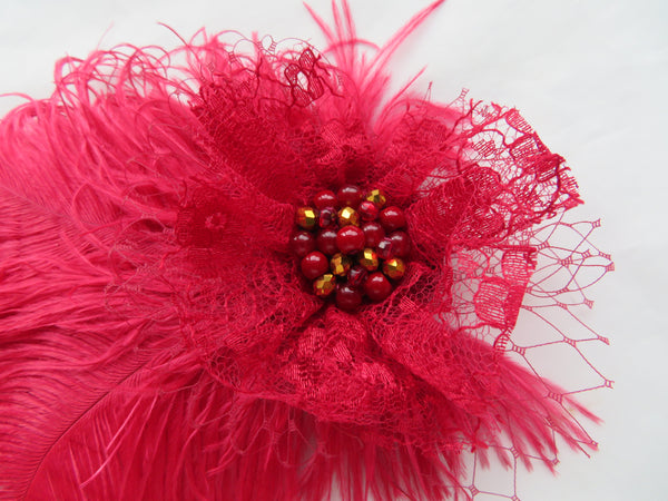 Burgundy Austen Feather Headpiece