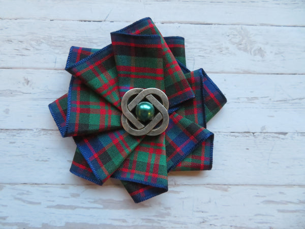 Wide Tartan Ribbon Ruffle Brooch or Hair Clip