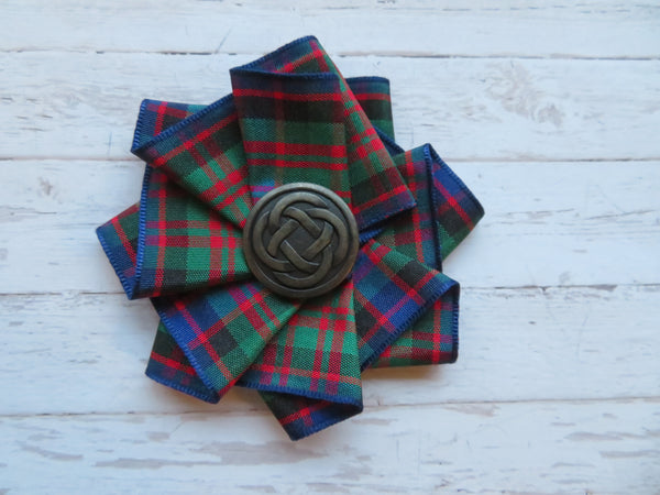 Wide Tartan Ribbon Ruffle Brooch or Hair Clip