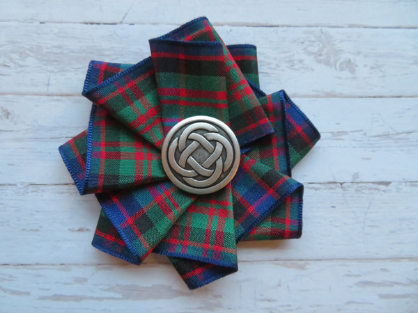 Wide Tartan Ribbon Ruffle Brooch or Hair Clip