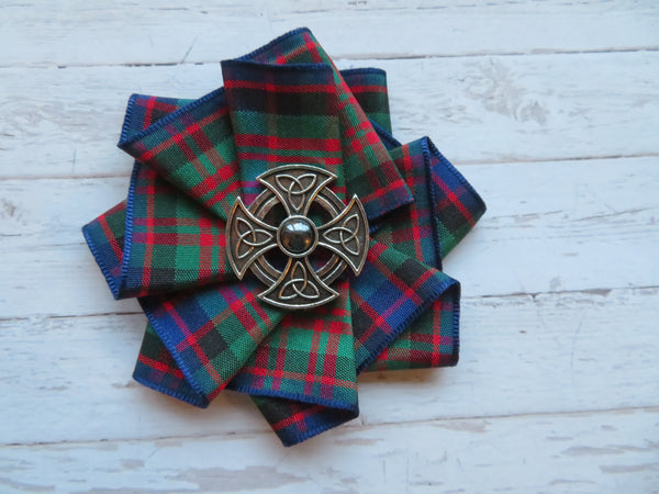Wide Tartan Ribbon Ruffle Brooch or Hair Clip